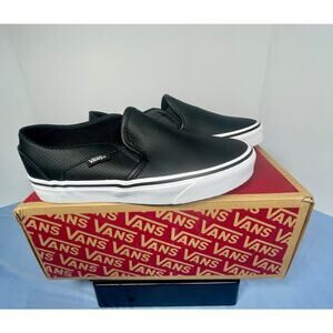 NEW VANS Classic Slip-On Perforated Black Leather Shoes - Men’s 5 / Women's 6.5